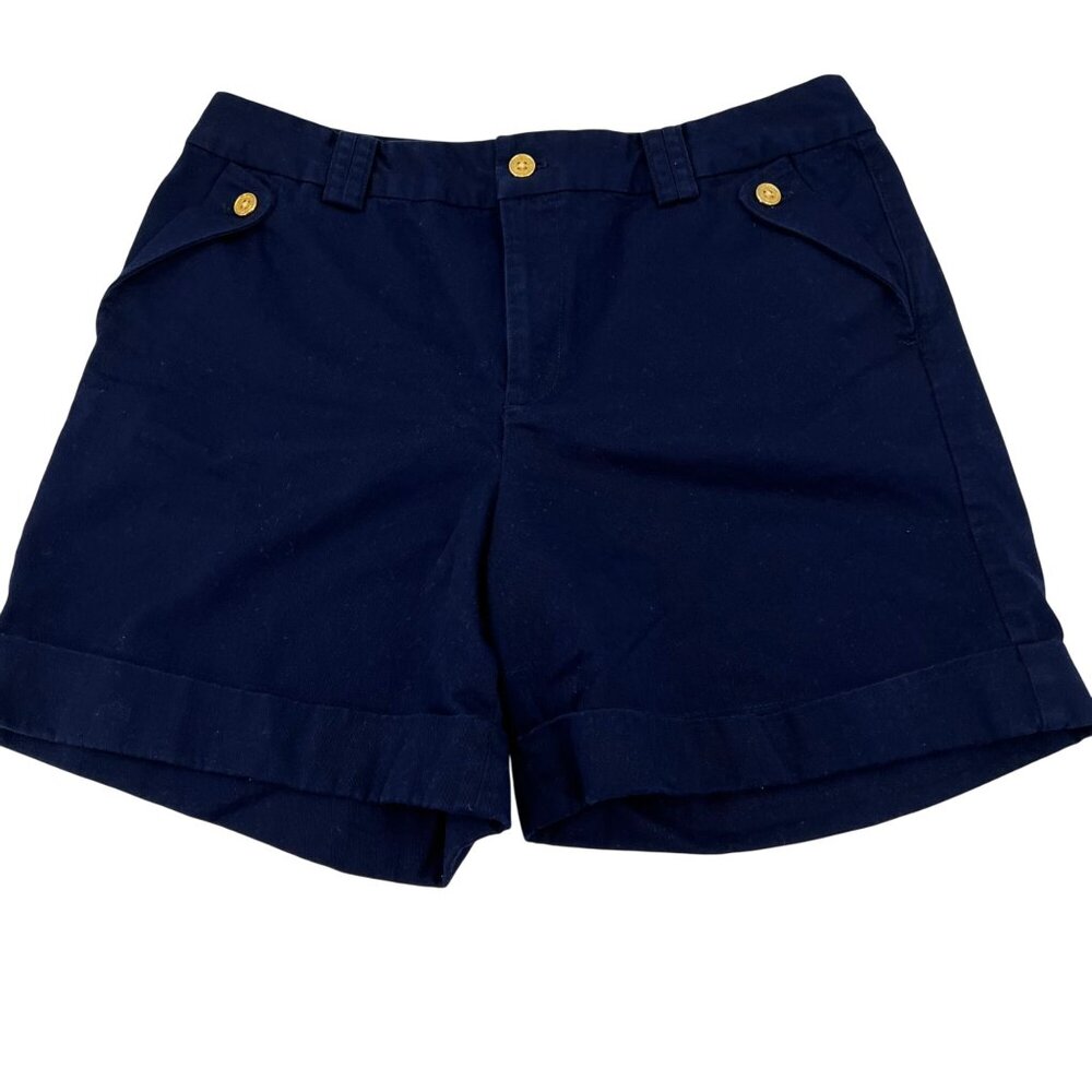 Lauren Ralph Lauren Navy Blue Cotton Women's Shorts Size 14 With Gold Button